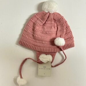 Max Studio Blush Knit Kids Hat with Pom-Pom M (7/8) Pink aviator Girls